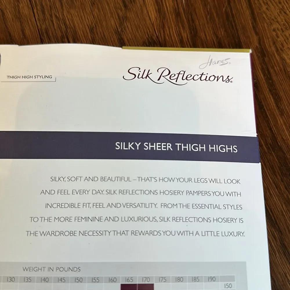 New in‎ packaging Hanes Silk Reflections thigh high sheer toes barely black